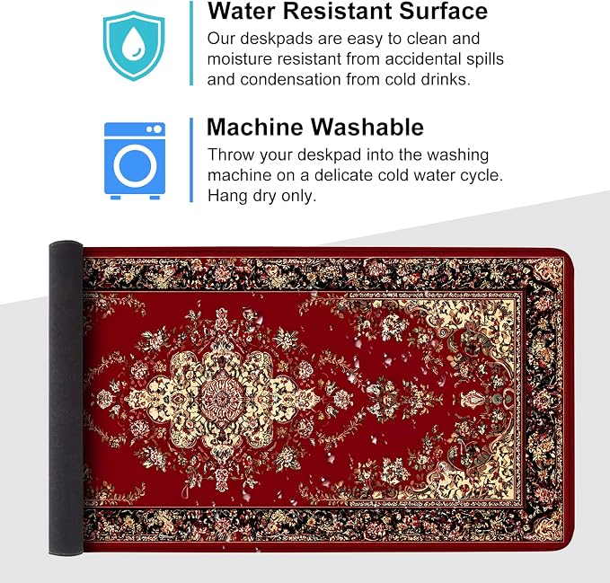 Red Vintage Persian Rug Mouse Pad – Large Extended Desk Mat 35.43 x 15.75 in – - Image 4