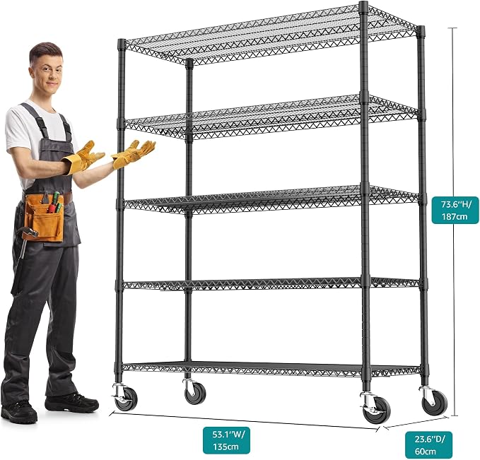 5 Tiers Shelf 3300 lbs Steel Storage Shelving Utility Shelving Unit Steel - Image 3