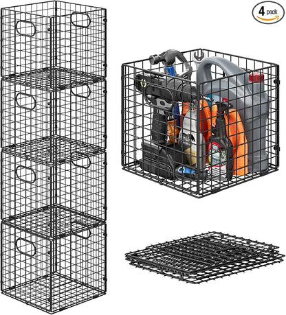 Cidaziya 4-Pack Metal Storage Crates, 32QT Stackable Collapsible Storage Bins by Cidaziya