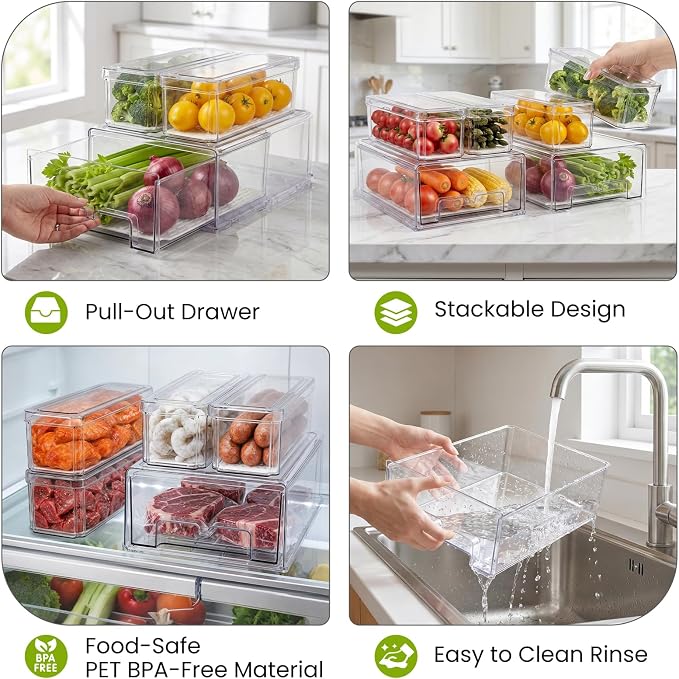 6Pack Fridge Organizers and Storage, Stackable Fridge Organizer Bins - Image 6