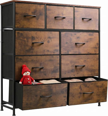 WLIVE Tall Dresser for Bedroom, 9 Drawer Chest of Drawers, Rustic Brown | 9 by WLIVE