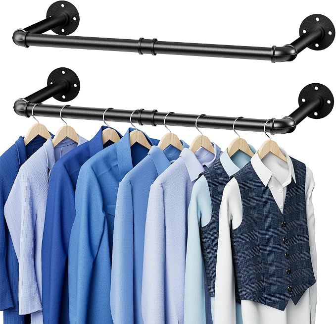 Abiglifty Wall Mounted Clothes Rack 38.4 Inch, 2 Pack Industrial Pipe Clothing by ABIGLIFTY