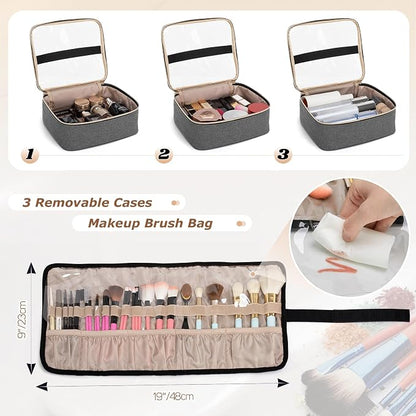 LUXJA Rolling Makeup Case with 3 Removable Pouches and 1 Makeup Brush Bag - Image 3