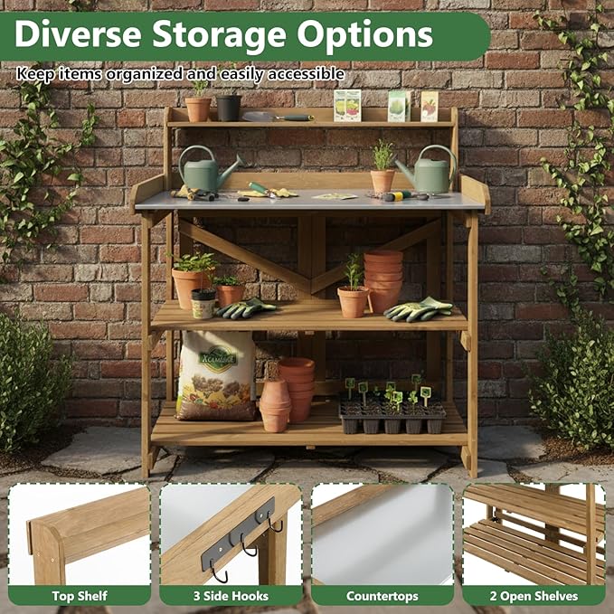 Garden Potting Bench Table Wooden Horticulture Outdoor Planting Work Bench - Image 4