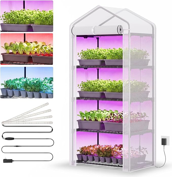 Superlele Mini Greenhouse with Grow Light, 4 Tier Greenhouse by Superlele