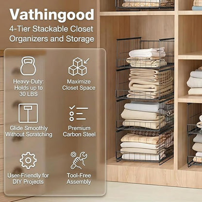 4-Tier Stackable Closet Organizer and Storage Shelves, Sturdy Metal Clothing - Image 4