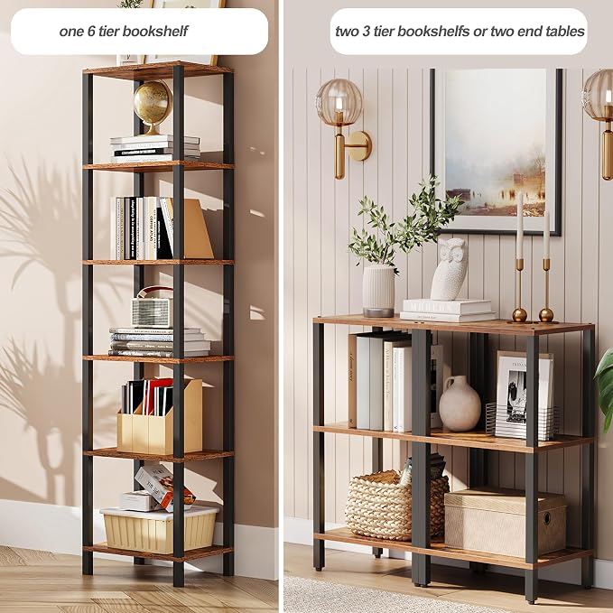 TUTOTAK Bookshelf, 6-Tier Tall Narrow Book Shelf - Image 3
