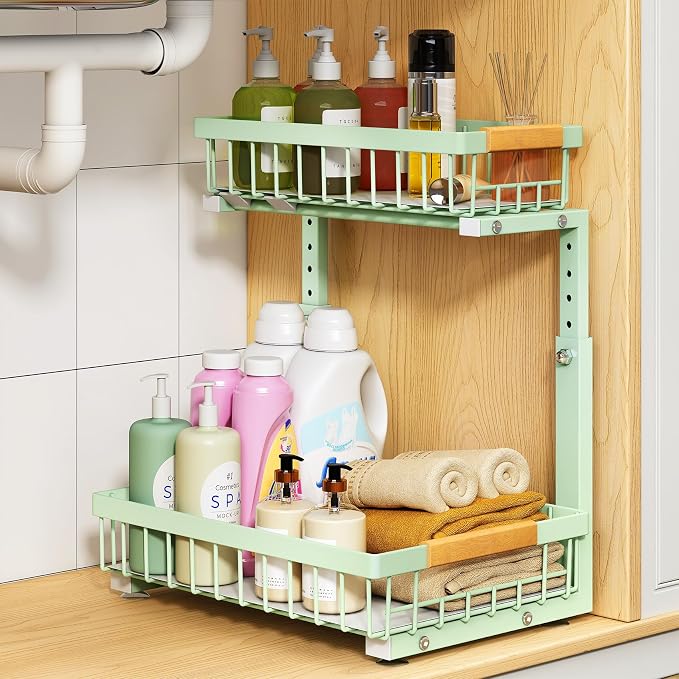 PXRACK Under Sink Organizer, Adjustable Height, 2 Tier Pull Out Under Cabinet by PXRACK