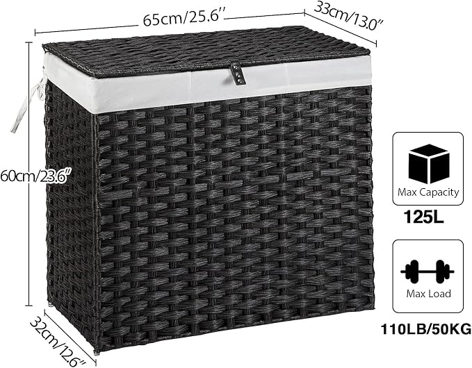 Greenstell Laundry Hamper with Lid, 125L Large Clothes Hamper with 3 Section & - Image 6