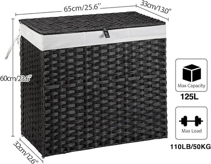Greenstell Laundry Hamper with Lid, 125L Large Clothes Hamper with 3 Section & - Image 6
