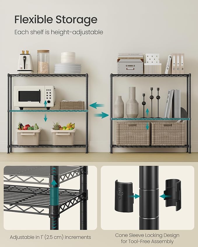 SONGMICS Storage Shelf, Metal Wire Shelving Unit, 3 Tier, Ink Black | - Image 5
