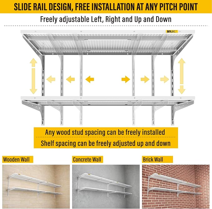 2-Pack 2 Tier 1.3x3ft Garage Shelving Wall Mounted, 15.6x36inch per Shelf - Image 7