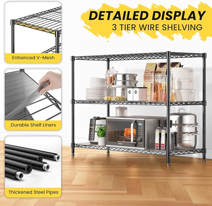 3-Shelf Adjustable Storage Shelves 36" W x 14" D x 36" H Metal Shelving Unit - Image 8