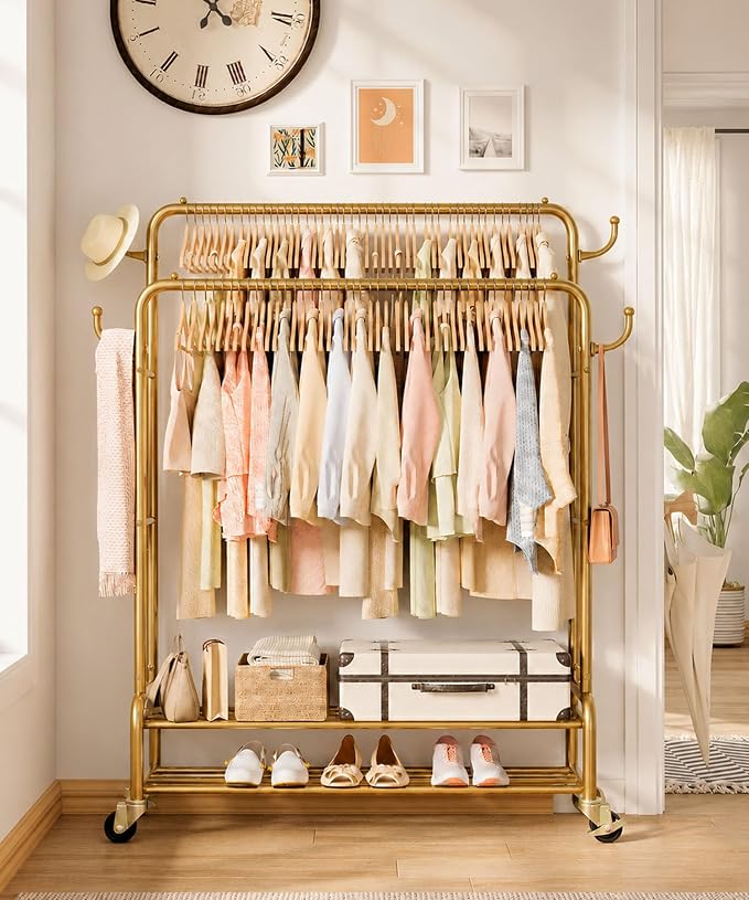 Homde Heavy Duty Clothes Rack: 265lb Rolling Double Rod Garment Hanging - Image 9