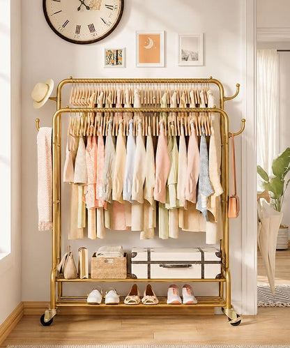 Homde Heavy Duty Clothes Rack: 265lb Rolling Double Rod Garment Hanging - Image 9