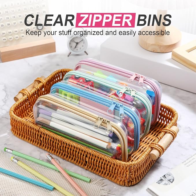 Hoolerry 4 Pcs Hard Clear Zipper Case Makeup Bags Plastic Pencil Pouch - Image 5