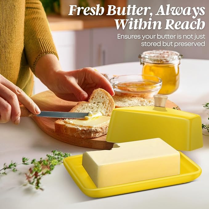 Flexzion Ceramic Yellow European Butter Dish - Image 2