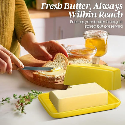 Flexzion Ceramic Yellow European Butter Dish - Image 2
