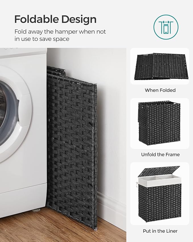 SONGMICS Laundry Hamper with Lid, 110L Wicker Laundry Basket | 6 Mesh Bags - Image 8