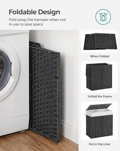 SONGMICS Laundry Hamper with Lid, 110L Wicker Laundry Basket | 6 Mesh Bags - Image 8