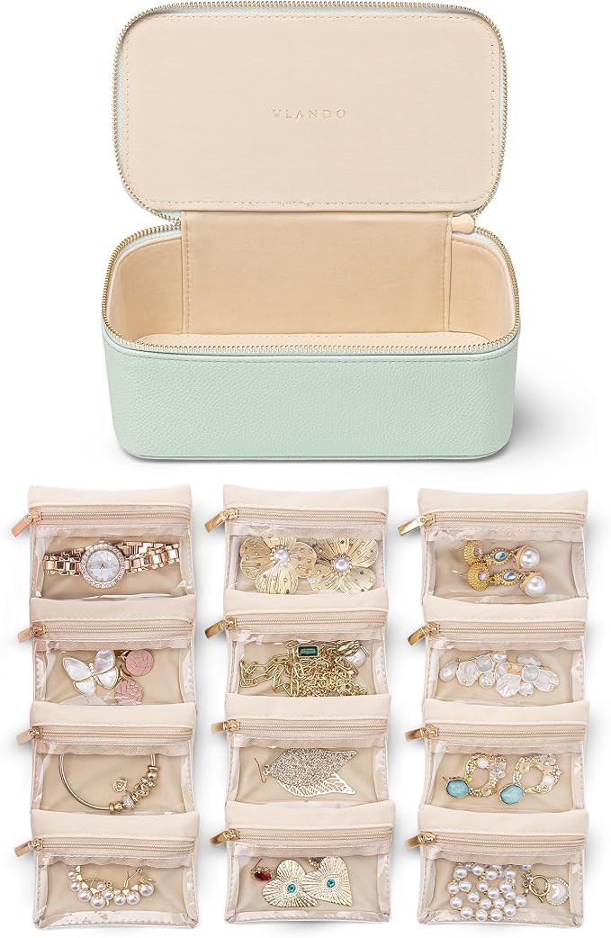 Vlando Jewelry Organizer with 12 Velvet Jewelry Bags Travel Jewelry Case by VLANDO