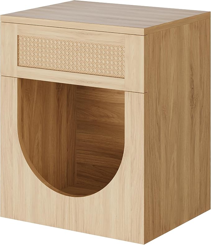 End Table with Drawer, 20 Inch Artificial Rattan Night Stand - Image 9