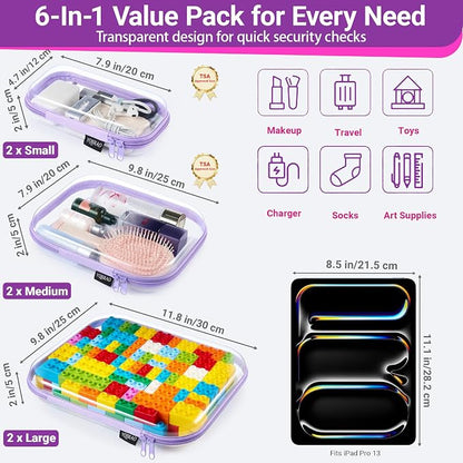 YQBRAO 6 Pack Royal Purple Clear Hard Shell Zipper Case, 1.2mm Heavy Duty Art - Image 4
