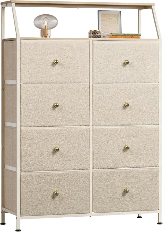 WLIVE Beige Boucle 8-Drawer Fabric Dresser Storage Tower Bedroom | Boucle by WLIVE