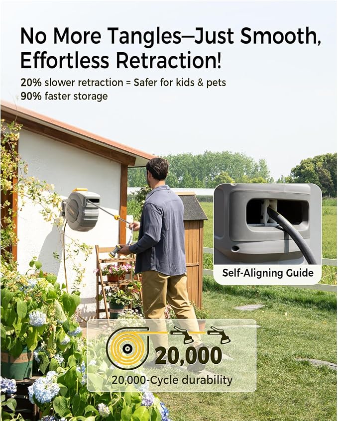 GLAHODEN Retractable Garden Hose Reel 5/8 in x 100 ft Upgraded UV Resistant - Image 5