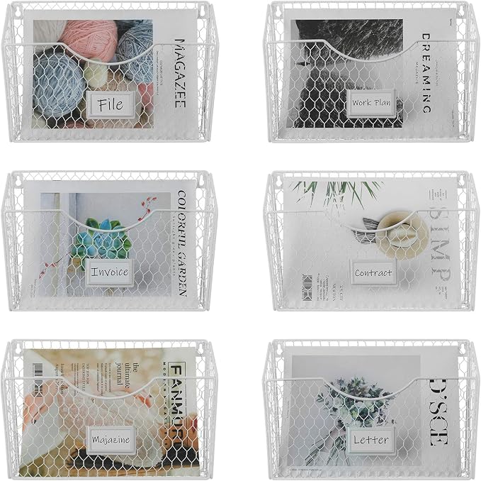 6 Pockets Hanging File Holder Wall Mount Mail Organizer Metal Chicken Wire by PAG