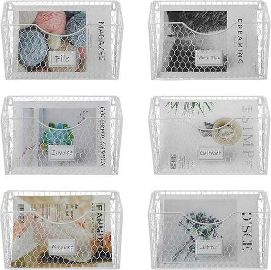 6 Pockets Hanging File Holder Wall Mount Mail Organizer Metal Chicken Wire by PAG