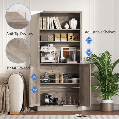 71.4" Tall Bookshelf with Cabinet, 5-Tier Floor Standing Bookcase with Doors & - Image 5