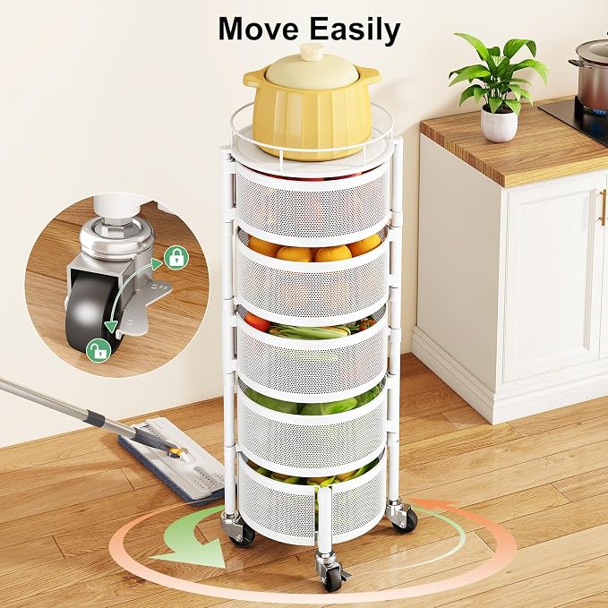 SAYZH Fruit Vegetable Basket for Kitchen, Rotating Storage Rack, 5 Tier Rolling - Image 6