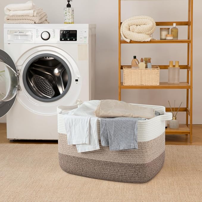 65L Large Storage Basket, Cotton Rope Woven Blanket Basket, Toy Storage - Image 7