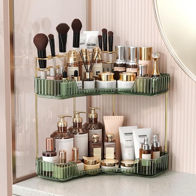 BEFSOP Corner Bathroom Counter Organizer, Upgraded 2-Tier Makeup Organizer by Homelifeassistant