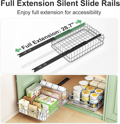 Pull out Cabinet Organizer, Stainless Steel 4-Pack Full-Extension Slide out - Image 5