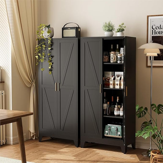 COFaR 61" Metal Pantry Cabinet in Black, Modern Storage Cabinet by COFAR