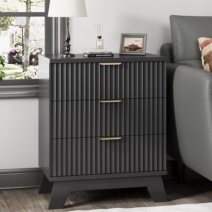Fluted Nightstand, Mid Century Modern Wood Night Stand - Image 3
