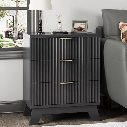 Fluted Nightstand, Mid Century Modern Wood Night Stand - Image 3