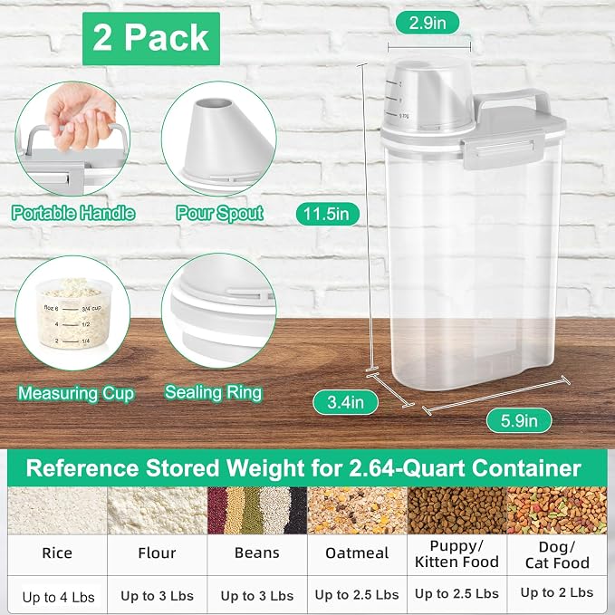 TBMax Rice Storage Container 2 Pack, Plastic Kitchen Pantry Food Storage - Image 2