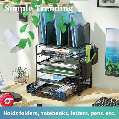 Simple Trending 5 Tier Mesh Desk File Organizer, Paper Letter Tray File Holder - Image 7