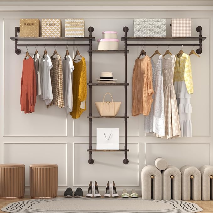 Helsin 5-Tiers 74inch Large Rustic Industrial Pipe Floating Shelving, Wall by Helsin