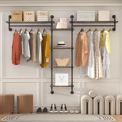 Helsin 5-Tiers 74inch Large Rustic Industrial Pipe Floating Shelving, Wall by Helsin