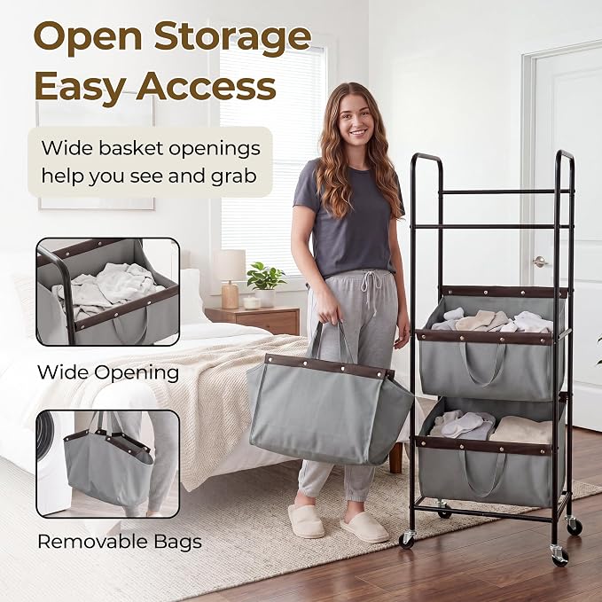 GRANNY SAYS 3 Section Tiered Laundry Sorter, Slim Vertical Laundry Hamper - Image 4