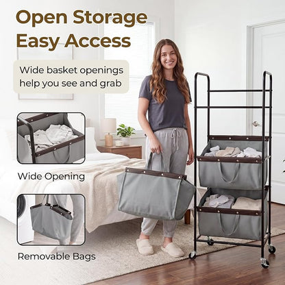 GRANNY SAYS 3 Section Tiered Laundry Sorter, Slim Vertical Laundry Hamper - Image 4