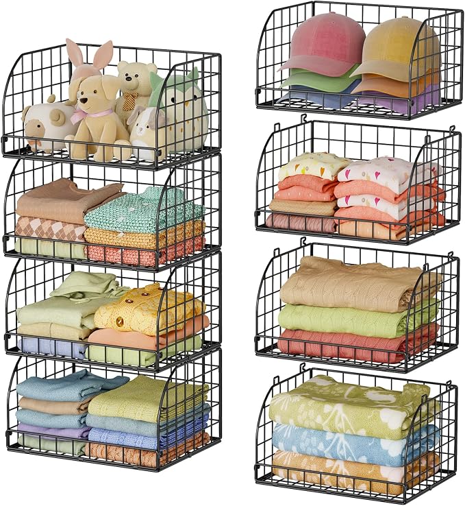 Extended Paragraph Stackable Storage Bins Closet Organizer，4-Pack Wire Baskets by Lyuwanxian