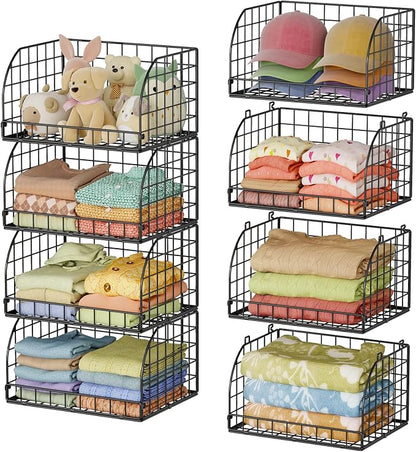 Extended Paragraph Stackable Storage Bins Closet Organizer，4-Pack Wire Baskets by Lyuwanxian