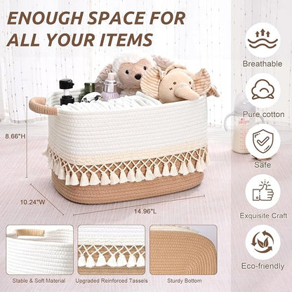 2 Pack Storage Basket for Shelves, Boho Cotton Rope Storage Bins - Image 3