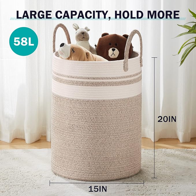 YOUDENOVA Woven Rope Laundry Hamper Basket, 58L Tall Laundry Basket - Image 2