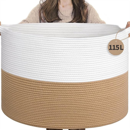 INDRESSME 115L Extra Large Jute Rope Basket, Blanket Basket Home Decor Baby by INDRESSME